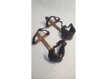 Antique Brass And Leather Ice Crampons