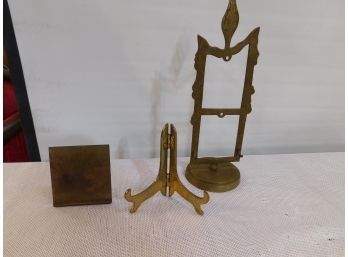 Group Of Book Holder Picture Holder Gong Holder 3 Pieces Brass