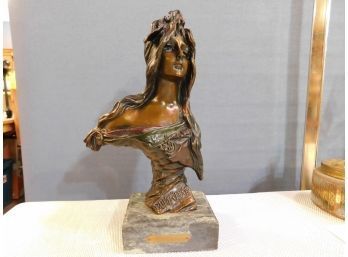 Bohmienne Art Nouveau Bronze Sculpture By Emmanuel Villanis, Circa 1890  Very Heavy Solid Bronze Marble Base