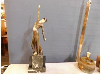 Vintage Art Deco Nouveau Statue After  Demetre Chiparus LADY DANCER Cold Painted Resin W Genuine Marble