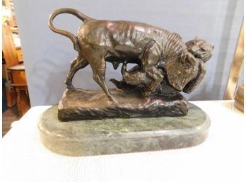 Isidore Jules Bonheur, After, 'Bear And Bull' Solid Bronze With Marble Base 13' Long 8 1/2' Tall