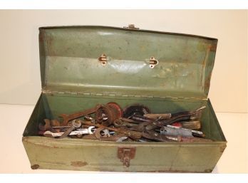 Metal Tool Box Loaded With Tools And Miscellaneous Hardware