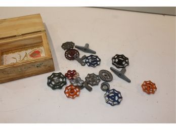 Cool Collection Of Vintage Valve Handles And Wooden Box