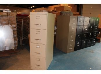 4 Drawer Metal File Cabinet By Envoy 52' X 14.75' X 26' Everything Works As It Should No Keys