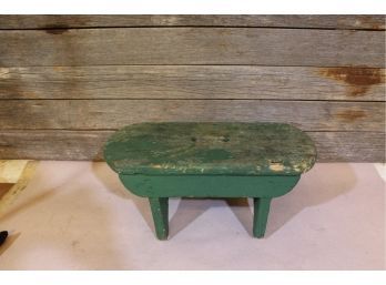 Small 1800s Stool Medium Green Over Apple Green Paint 9' X 18' X 8