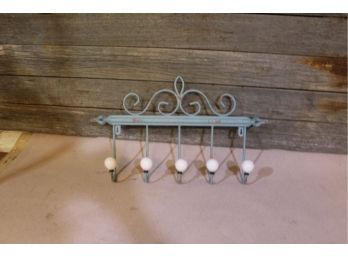 Wrought Iron Coat Rack With Porcelain Buttons 12' X 19'