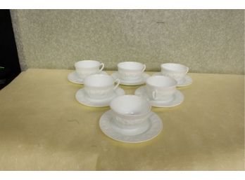 Anchor Hocking Vitrock Flower Trim White Milk Glass 6 Cups And Saucers