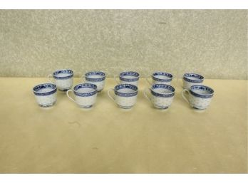 Vintage Chinese Dragon Rice Eyes Seed Translucent Hand Painted 10 Small Cups