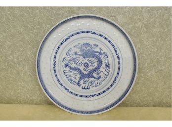 Vintage Chinese Dragon Rice Eyes Seed Translucent Hand Painted Platter 10'