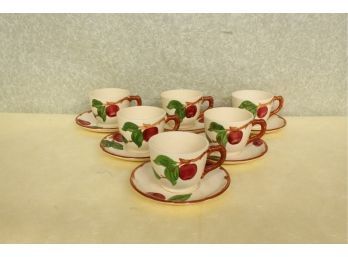 6 Matching Cups And Saucers Franciscan Ware Apple Pattern No Chips, No Cracks, No Stains, No Blemishes