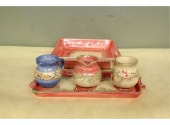 T. Comme Terre French Pottery  5 Piece Set: 10 1/4' Square, 13 3/4' X 5 12', 3 Small Pitchers. Handcrafted.