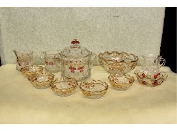 Original Antique Glass Northwood Cherry & Cable Late 1800s, Early 1900s 12 Pieces