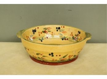 Terre E Provence French Pottery Serving Bowl  With Handles And Pedestal 8 3/4' Wide X 3' Tall. Handcrafted.