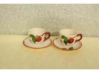 2 Matching Cups And Saucers Franciscan Ware Apple Pattern No Chips, No Cracks, No Stains, No Blemishes