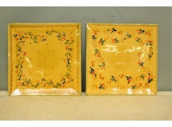 Terre E Provence French Pottery 2 Serving Plates/ Chargers 14 3/8' X 14 38'. Handcrafted.