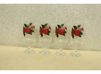 4 Matching Ice Tea Glasses 2 1/2' Wide, 7 1/2' Tall Franciscan Ware Apple Pattern  No Chips, No Cracks