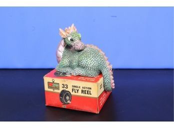 Shelf Hanger Dragon Figurine  See Pictures For Condition (Fly Reel Not Included)