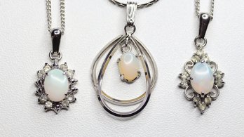 OPAL NECKLACES LOT (3) GOLD PLATED CZ