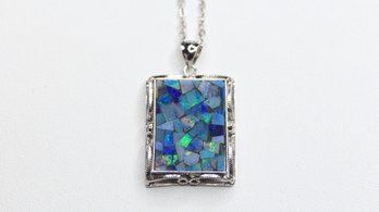 Australian Opal Mosaic Necklace Pendant Sterling Silver 925