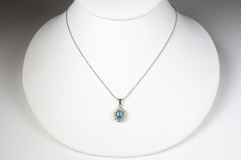 Sterling Silver 925 Opal Triplet Cz Bead Chain Necklace