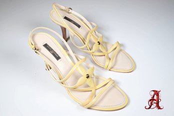 Louis Vuitton Pale Yellow Patent Leather Ankle Strap Sandals  Authentic