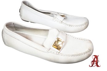 Louis Vuitton White Leather Drivers Moccasins Men's Shoe Authentic