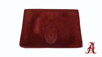 Cartier Clutch Bag Bordeaux Vintage Leather Red Suede Purse