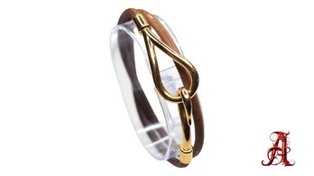 Hermes Jumbo Hook Double Tour Bracelet Gold Hardware & Brown Leather