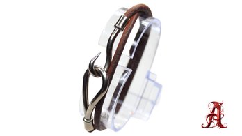 HERMES Jumbo Hook Double Tour Bracelet Palladium Hardware & Brown Leather