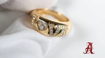 Chopard 18K Yellow Gold LOVE Heart Happy Floating Diamond Ring Band Size 6 Diamonds