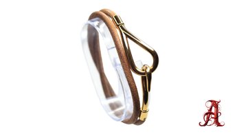 HERMES Jumbo Hook Double Tour Bracelet Gold Hardware & Brown Leather