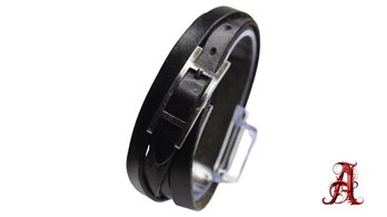 Hermes Bracelet Belt Buckle Choker Leather Black Silver Authentic