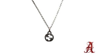 GUCCI Sterling Silver 925 Interlocking G Arabesque Necklace Pendant Authentic