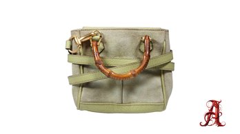 GUCCI Bamboo Hand Bag Suede 2way Lime Green 007 2214 0238 Authentic Shoulder Bag Purse