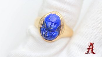 14k Gold Lapis Lazuli  Cameo Ring 6.43 Grams, Natural Gemstone Precious Jewelry