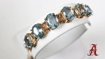 14k Gold, Aquamarine & Diamond Bracelet 13.9 Grams Natural Gemstone Jewelry