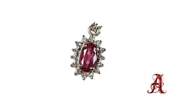 14k White Gold, Ruby And Diamond Pendant 0.78ctw, 1 Grams Natural Jewelry Gemstone