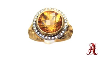 22k Gold Citrine Diamond Ring, 9.48ctw, 19.4 Grams Natural Gemstone Precious Jewelry