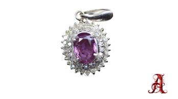 Platinum Unheated Pink Sapphire & Diamond Pendant, 1.11ctw, Natural Gemstone No Heat Precious Jewelry