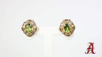 14k Gold Peridot & Diamond Earrings 4.95 Grams Natural Gemstone Jewelry