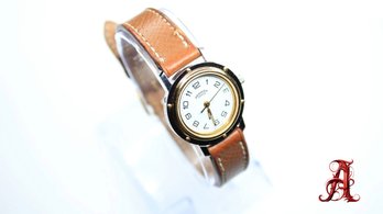 HERMES Clipper Wristwatch 24 Quartz Embossing Leather Watch