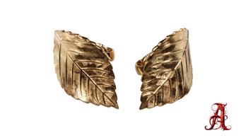 Vintage CHRISTIAN DIOR Gold Plated Textured Leaf Design Clip On Huggie Earrings