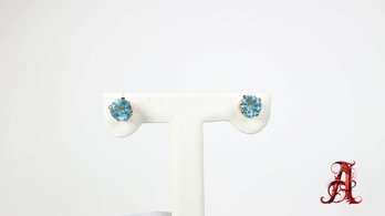 14K Gold Blue Topaz Earrings 1.2 Grams Jewelry