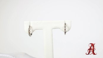 14k White Gold Diamond Hoop Earrings 0.8 Grams