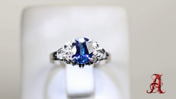 Platinum, Natural Sapphire & Diamond Ring 1.28ctw, 4.6 Grams Gemstone Jewelry Diamonds