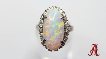 PLATINUM, 5.10ct OPAL & 0.44ctw DIAMOND RING, Natural Australian Crystal Gemstone Precious Jewelry