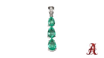 Platinum, Natural Emerald & Diamond Pendant 1.20ctw, 3.05 Grams Gemstone Jewelry Diamonds