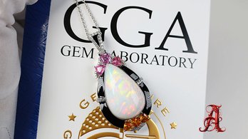 Platinum, Opal Sapphire & Diamond Necklace Pendant 27.5ctw, 22.2 Grams Natural Black Enamel Gemstone Jewelry