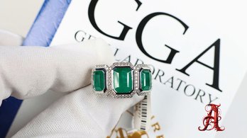 Platinum, Natural Emerald & Diamond Ring 6.66ctw, 11.6 Grams Gemstone Jewelry Diamonds