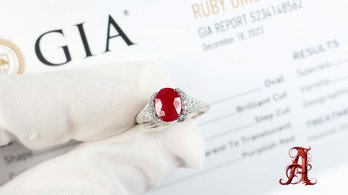 Platinum, GIA Burma Ruby & Diamond Ring 2.89ctw, 6.3 Grams Oscar Friedman Natural Gemstone Jewelry Diamonds